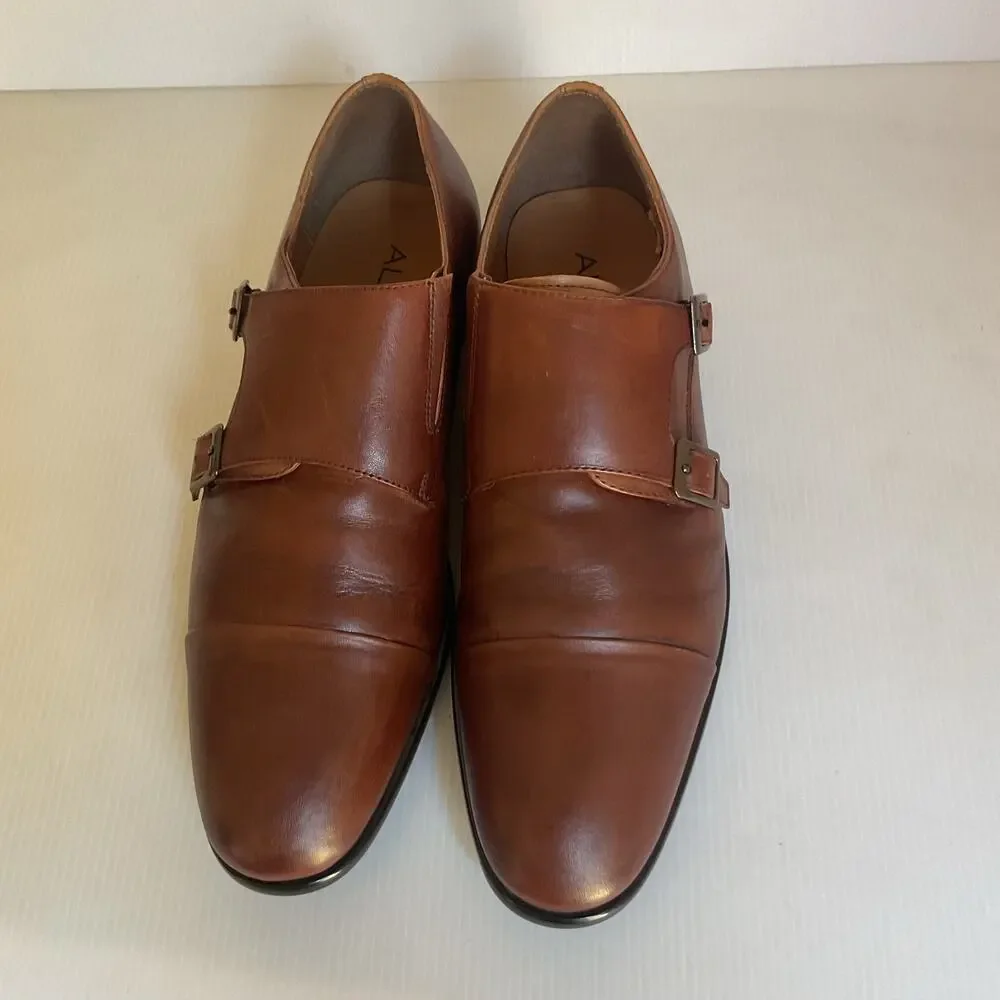 ALDO Men’s Brown Double Monk Strap Dress Shoes Sz 9.5 Leather Cap Toe Formal